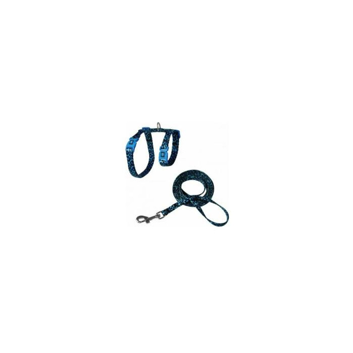 ARNES + TIRADOR DE NYLON P GATO DOCO -ANIMAL PRINT AZUL- REF DCAT2022072