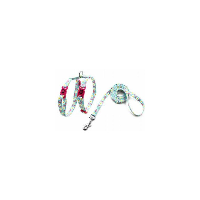 ARNES + TIRADOR DE NYLON P GATO DOCO -ESTAMPADO CELESTE- REF DCAT2022072