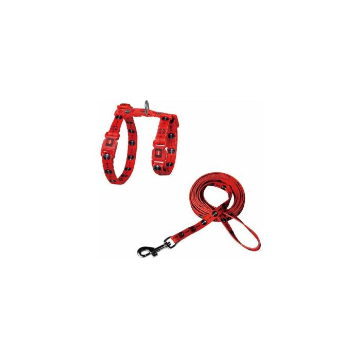 ARNES + TIRADOR DE NYLON P GATO DOCO -ESTAMPADO ROJO PEZ- REF DCAT2022072