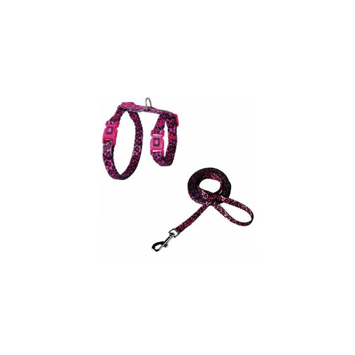 ARNES + TIRADOR DE NYLON P GATO DOCO -ANIMAL PRINT ROSA- REF DCAT2022072