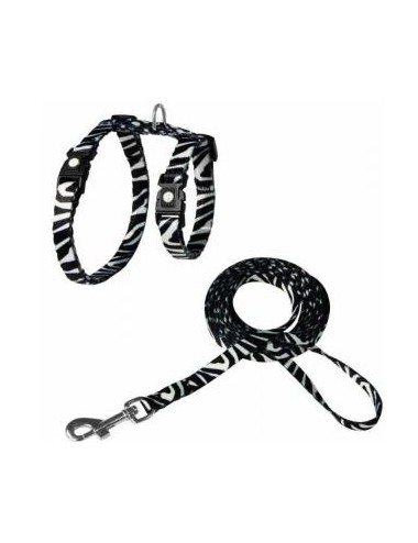 ARNES + TIRADOR DE NYLON P/ GATO DOCO -ESTAMPADO CEBRA- REF DCAT2022072