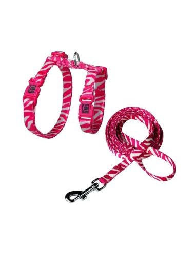 ARNES + TIRADOR DE NYLON P/ GATO DOCO -ESTAMPADO CEBRA ROSA- REF DCAT2022072