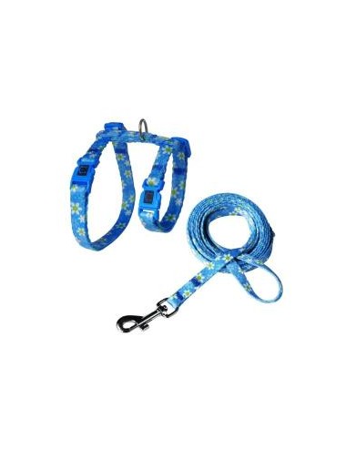 ARNES + TIRADOR DE NYLON P/ GATO DOCO -ESTAMPADO FLORES- REF DCAT2022072