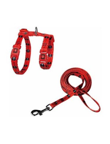 ARNES + TIRADOR DE NYLON P/ GATO DOCO -ESTAMPADO ROJO PEZ- REF DCAT2022072