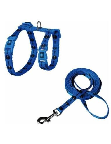 ARNES + TIRADOR DE NYLON P/ GATO DOCO -ESTAMPADO AZUL PEZ- REF DCAT2022072
