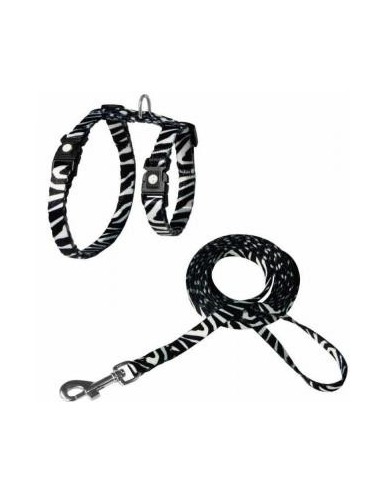 ARNES + TIRADOR DE NYLON P/ GATO DOCO -ESTAMPADO CEBRA- REF DCAT2022072
