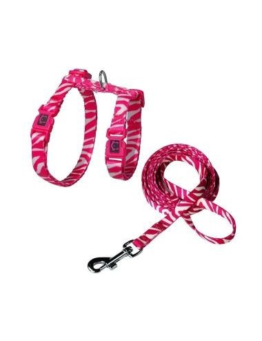 ARNES + TIRADOR DE NYLON P/ GATO DOCO -ESTAMPADO CEBRA ROSA- REF DCAT2022072