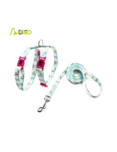 ARNES + TIRADOR DE NYLON P/ GATO DOCO -ESTAMPADO CELESTE- REF DCAT2022072