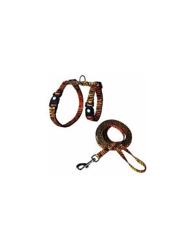 ARNES + TIRADOR DE NYLON P/ GATO DOCO -ESTAMPADO TIGRE- REF DCAT2022072