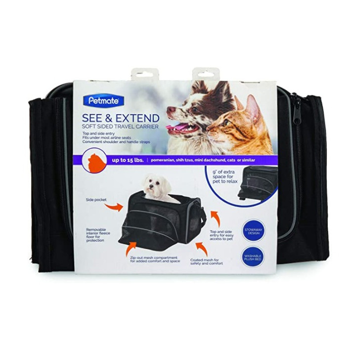 BOLSA TRANSPORTADORA PETMATE CON AMPLIACION NEGRO RF. 21842