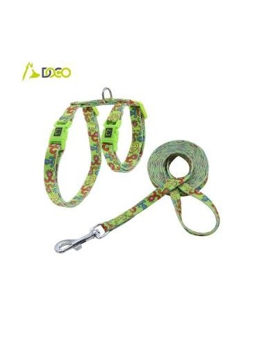 ARNES + TIRADOR DE NYLON P/ GATO DOCO -ESTAMPADO VERDE- REF DCAT2022072